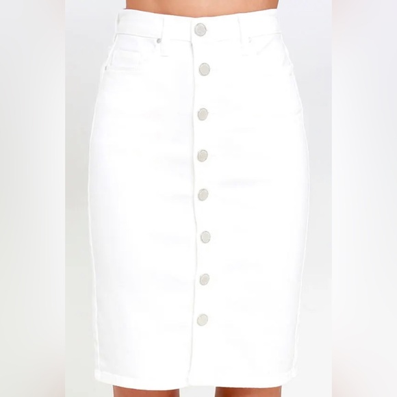 🌟PRICE DROP🌟 BLANK NYC white button-front stretchy cut-off pencil JEAN SKIRT - Picture 5 of 12
